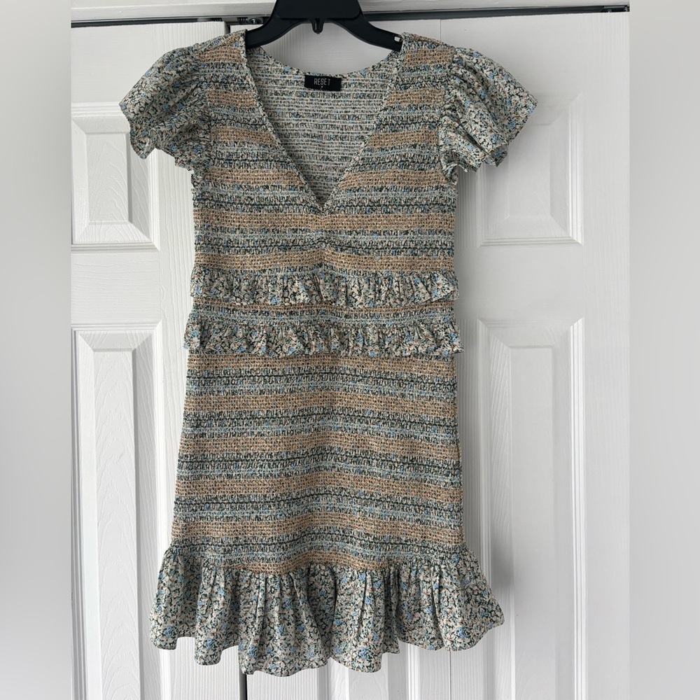 The Reset Blue and Cream, Floral Mini Dress